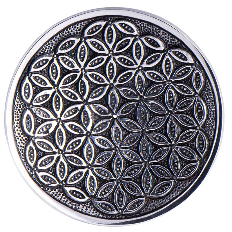 Stäbchenhalter Blume des Lebens Weißmetall, rund 1 Blume des Lebens, Weißmetallhalter