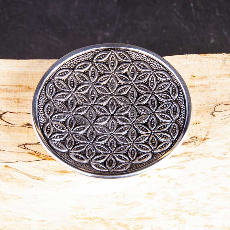 Stäbchenhalter Blume des Lebens Weißmetall, rund 4 Blume des Lebens, Weißmetallhalter